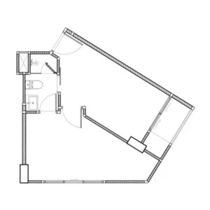 Architektonické 2D Rozvržení Půdorysu 1-Pokojového Bytu O Výměře 34 m² V Embassy World Jomtien Zobrazující Samostatnou Ložnici, Soukromou Koupelnu, Obytnou Část A Balkón