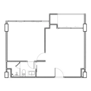 Architektonické 2D Rozvržení Půdorysu Prostorného 1-Pokojového Bytu O Výměře 51,5-52,5 m² V Embassy World Jomtien Zobrazující Velkou Obytnou Část, Samostatnou Hlavní Ložnici, Koupelnu A Balkón