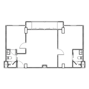 Architektonické 2D Rozvržení Půdorysu Prostorného 2-Pokojového Bytu O Výměře 66-69 m² Vzniklého Spojením 1-Pokojových Bytů V Embassy World Jomtien Zobrazující Dvě Ložnice, Dvě Plnohodnotné Koupelny, Rozsáhlou Obytnou Část A Přístup Na Balkón.