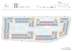 Architectural basement floor plan layout for Embassy World Jomtien showing underground parking bays, EV charging stations, and wellness facility zones including Bungee Gym, Thermal Galaxy, Hydro Therapy, and Aqua Cinema.