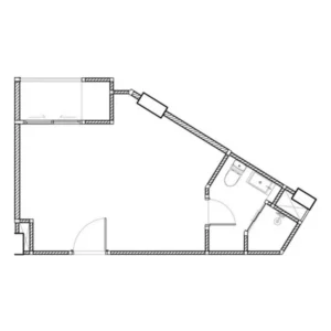 Architektonické 2D Rozvržení Půdorysu Studia O Výměře 29 m² V Embassy World Jomtien Zobrazující Obytnou Část, Soukromou Koupelnu A Balkón